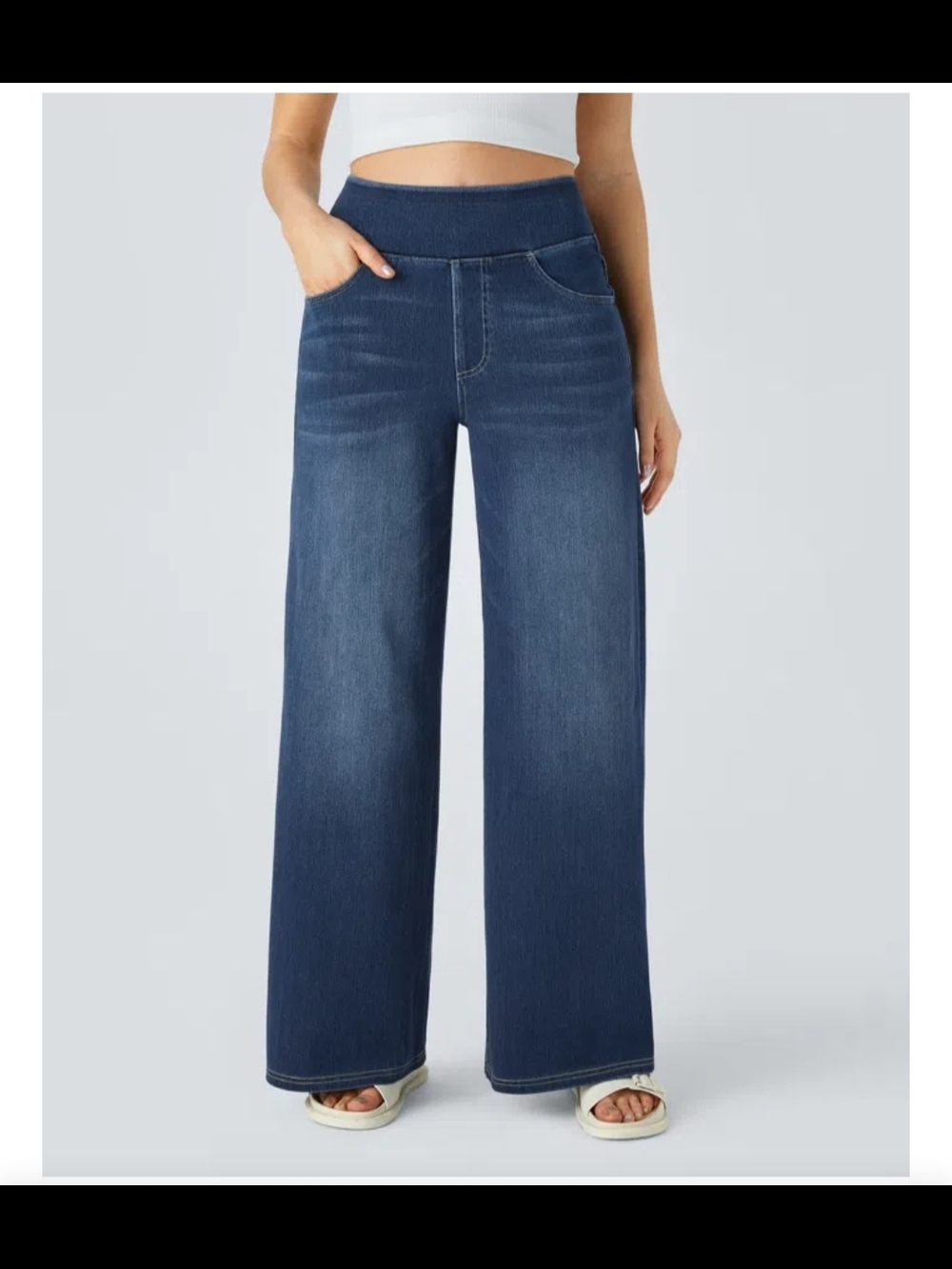 Halara Flex'M High Waisted Pockets Baggy Wide Leg Washed Casual Jeans NWOT